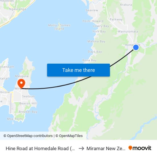 Hine Road at Homedale Road (Near 21) to Miramar New Zealand map