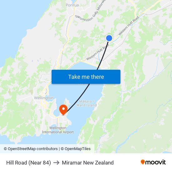 Hill Road (Near 84) to Miramar New Zealand map