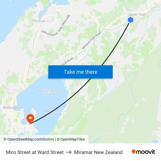 Miro Street at Ward Street to Miramar New Zealand map