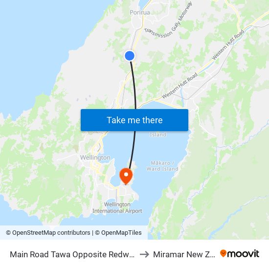 Main Road Tawa Opposite Redwood Avenue to Miramar New Zealand map