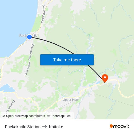 Paekakariki Station to Kaitoke map