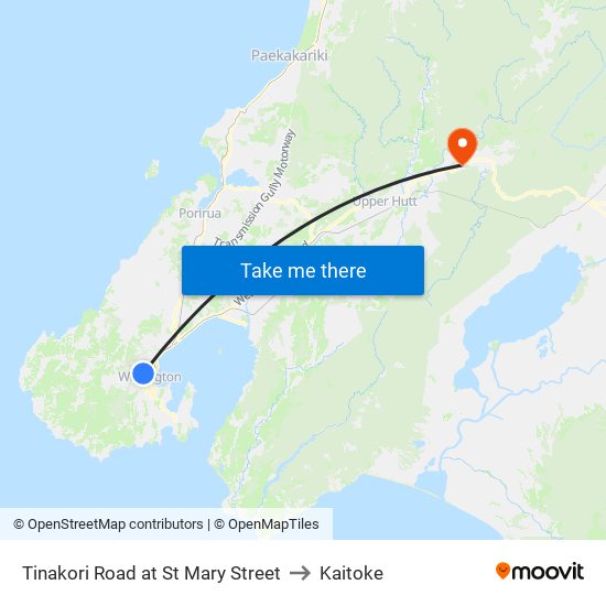 Tinakori Road at St Mary Street to Kaitoke map