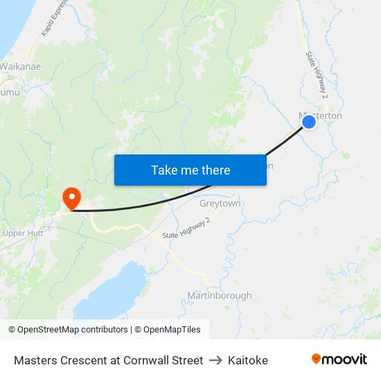 Masters Crescent at Cornwall Street to Kaitoke map
