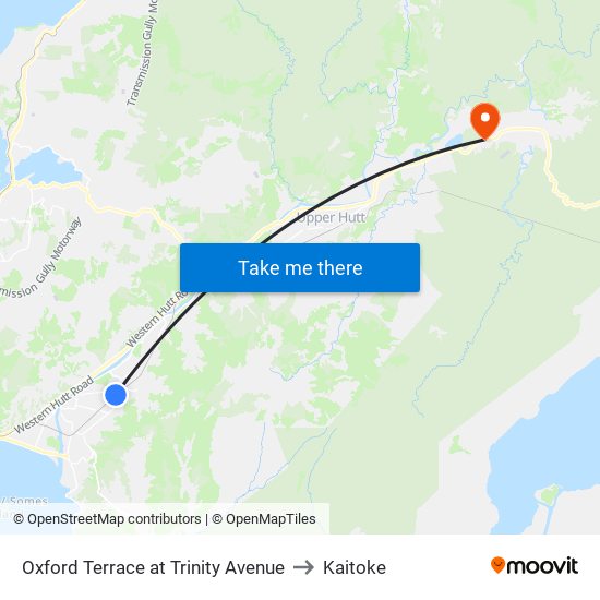 Oxford Terrace at Trinity Avenue to Kaitoke map