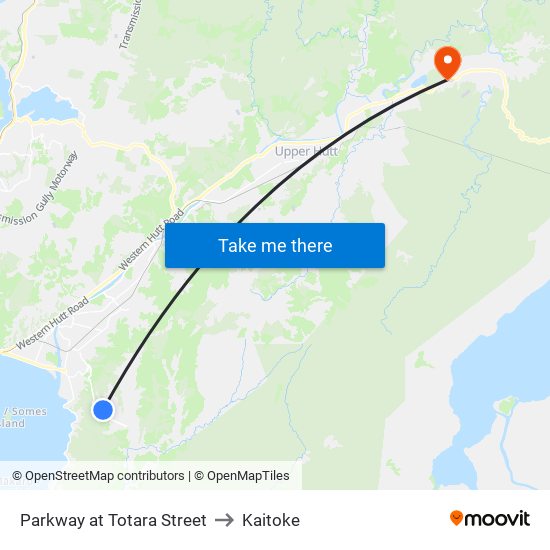 Parkway at Totara Street to Kaitoke map