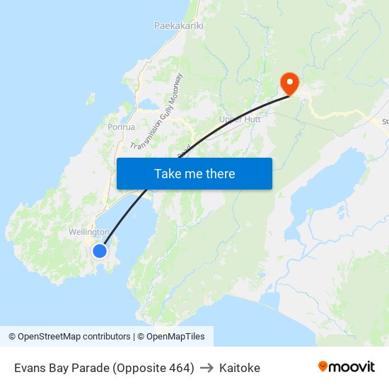 Evans Bay Parade (Opposite 464) to Kaitoke map