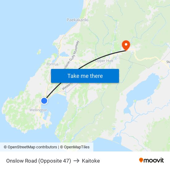 Onslow Road (Opposite 47) to Kaitoke map