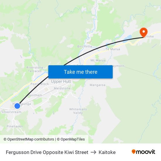 Fergusson Drive Opposite Kiwi Street to Kaitoke map