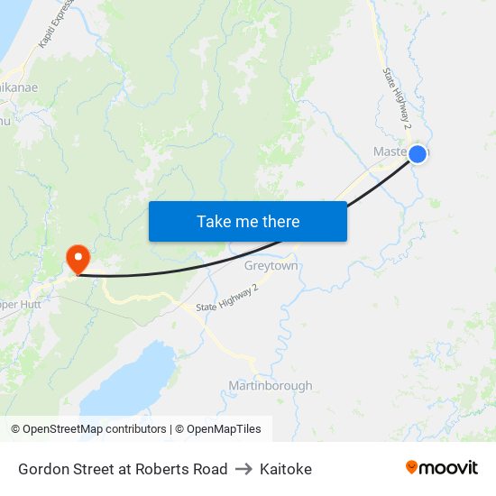 Gordon Street at Roberts Road to Kaitoke map