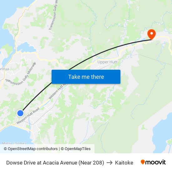 Dowse Drive at Acacia Avenue (Near 208) to Kaitoke map