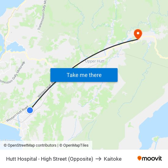 Hutt Hospital - High Street (Opposite) to Kaitoke map