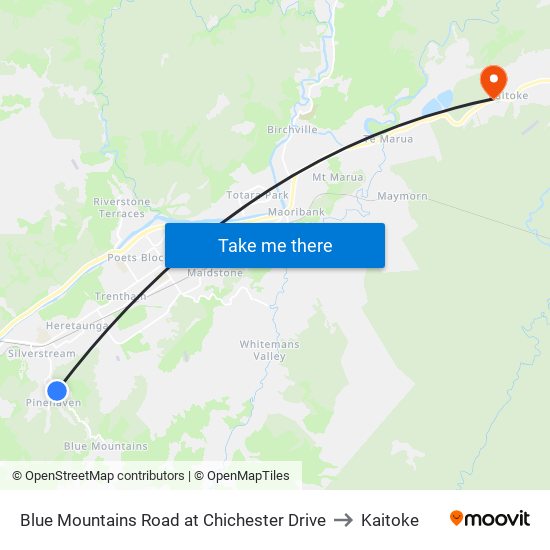 Blue Mountains Road at Chichester Drive to Kaitoke map