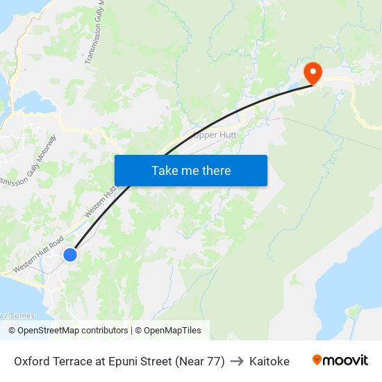 Oxford Terrace at Epuni Street (Near 77) to Kaitoke map