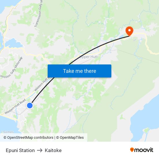 Epuni Station to Kaitoke map