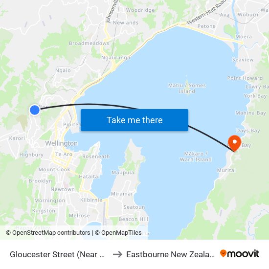 Gloucester Street (Near 14) to Eastbourne New Zealand map