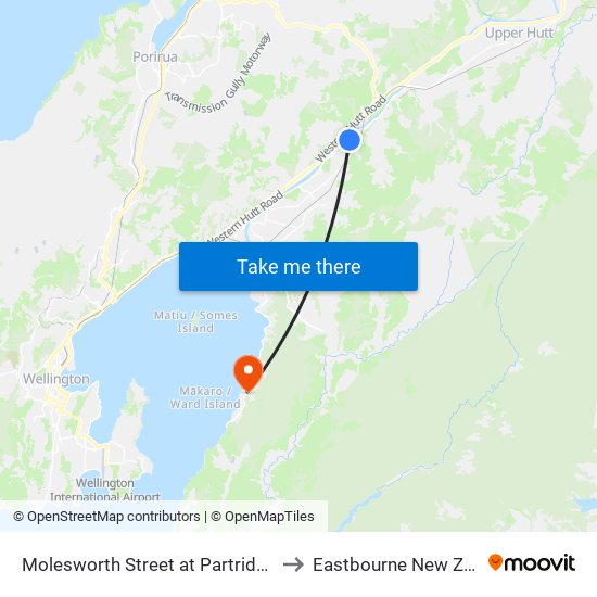 Molesworth Street at Partridge Street to Eastbourne New Zealand map