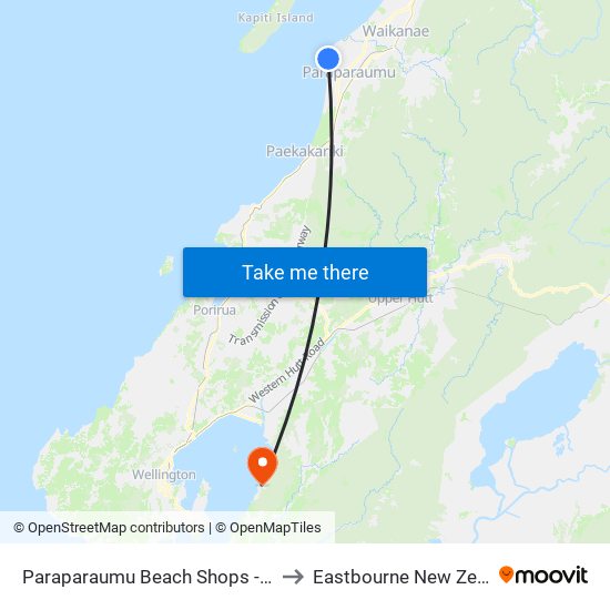 Paraparaumu Beach Shops - Stop A to Eastbourne New Zealand map