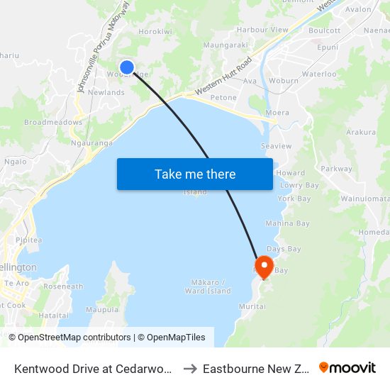 Kentwood Drive at Cedarwood Street to Eastbourne New Zealand map