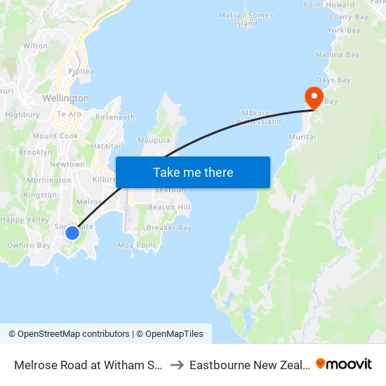 Melrose Road at Witham Street to Eastbourne New Zealand map