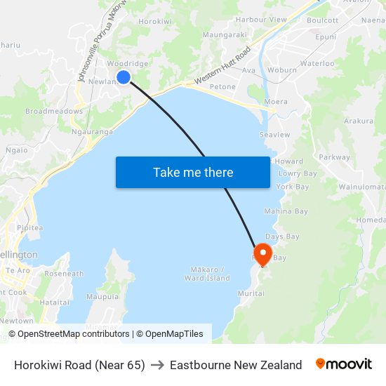 Horokiwi Road (Near 65) to Eastbourne New Zealand map