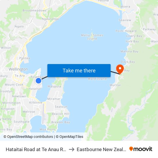 Hataitai Road at Te Anau Road to Eastbourne New Zealand map