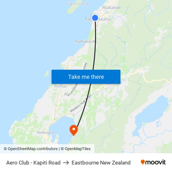 Aero Club - Kapiti Road to Eastbourne New Zealand map