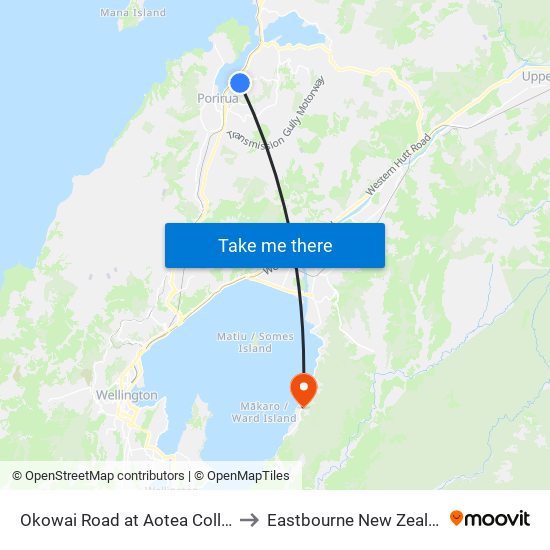 Okowai Road at Aotea College to Eastbourne New Zealand map