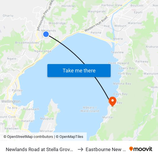 Newlands Road at Stella Grove (Near 143) to Eastbourne New Zealand map