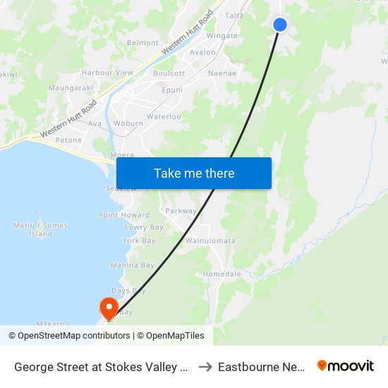 George Street at Stokes Valley Road (Near 410) to Eastbourne New Zealand map