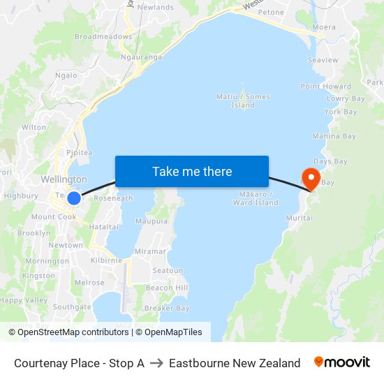 Courtenay Place - Stop A to Eastbourne New Zealand map