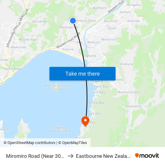 Miromiro Road (Near 303) to Eastbourne New Zealand map