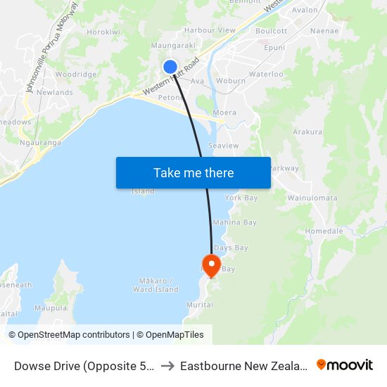 Dowse Drive (Opposite 56) to Eastbourne New Zealand map