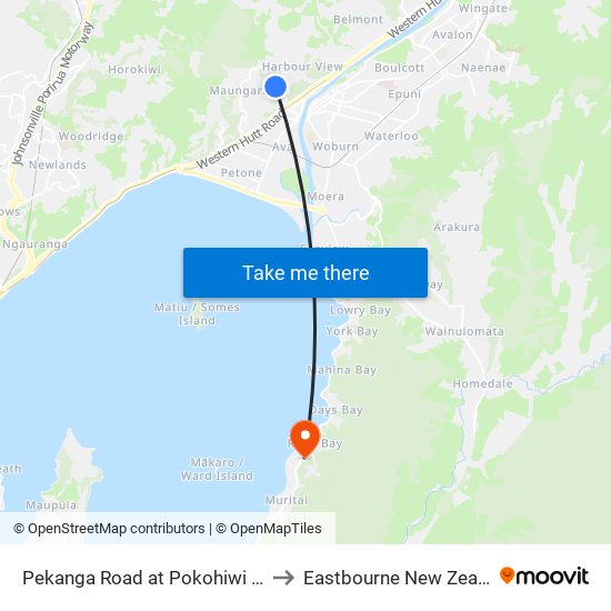 Pekanga Road at Pokohiwi Road to Eastbourne New Zealand map