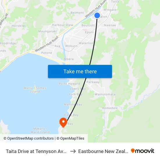 Taita Drive at Tennyson Avenue to Eastbourne New Zealand map
