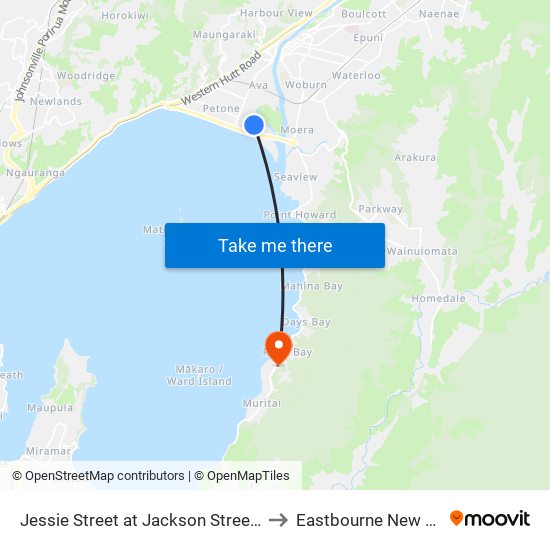 Jessie Street at Jackson Street (Near 26) to Eastbourne New Zealand map