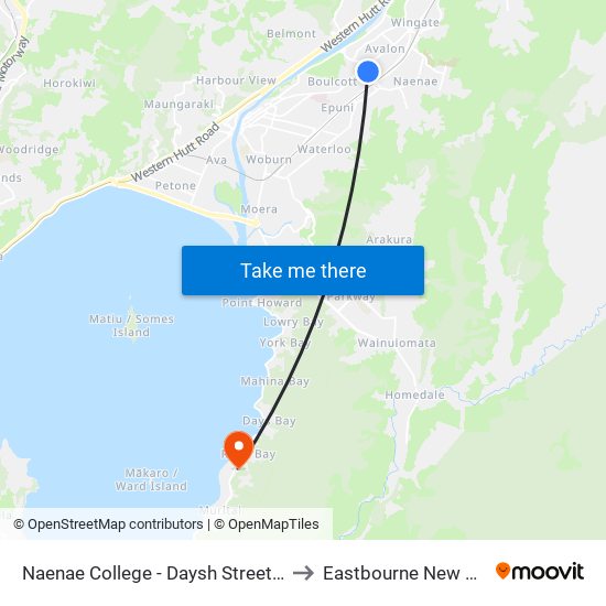 Naenae College - Daysh Street (Near 26) to Eastbourne New Zealand map