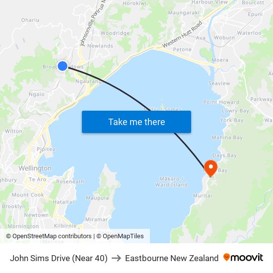 John Sims Drive (Near 40) to Eastbourne New Zealand map