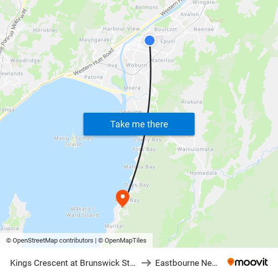Kings Crescent at Brunswick Street (Near 118) to Eastbourne New Zealand map