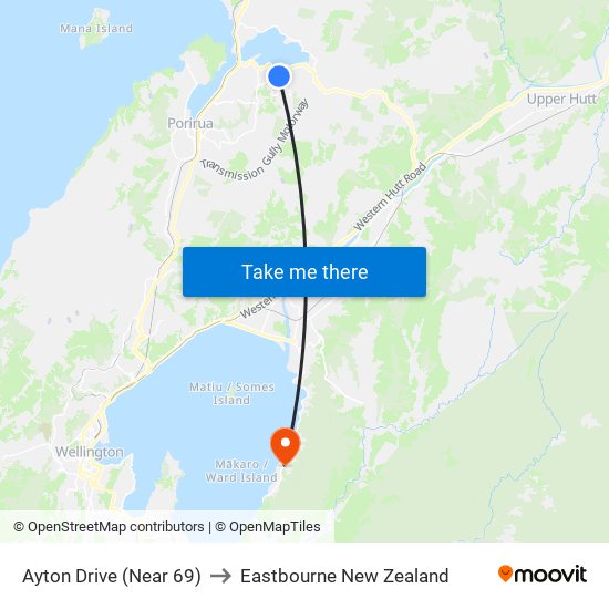 Ayton Drive (Near 69) to Eastbourne New Zealand map