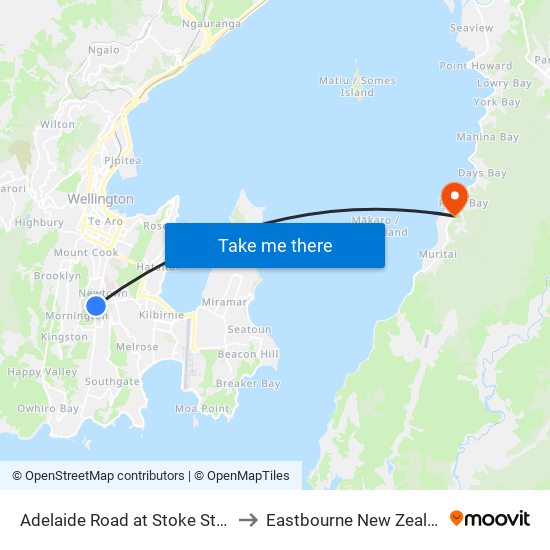 Adelaide Road at Stoke Street to Eastbourne New Zealand map