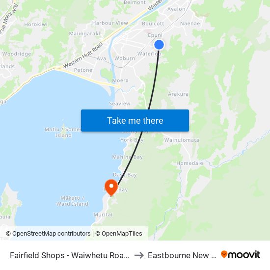 Fairfield Shops - Waiwhetu Road (Near 197) to Eastbourne New Zealand map