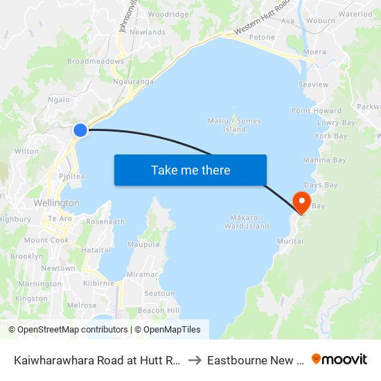 Kaiwharawhara Road at Hutt Road (Near 7) to Eastbourne New Zealand map