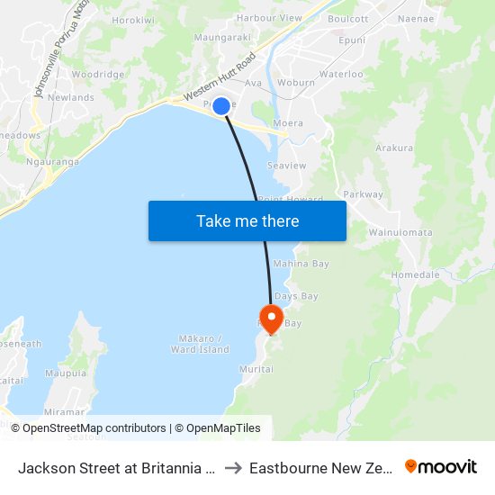 Jackson Street at Britannia Street to Eastbourne New Zealand map