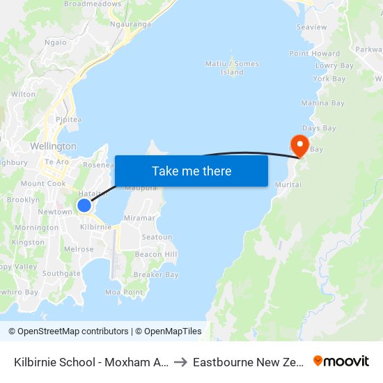 Kilbirnie School - Moxham Avenue to Eastbourne New Zealand map