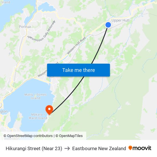 Hikurangi Street (Near 23) to Eastbourne New Zealand map