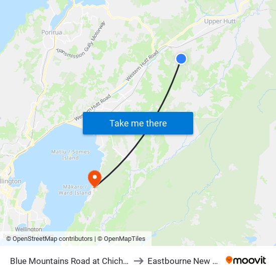 Blue Mountains Road at Chichester Drive to Eastbourne New Zealand map