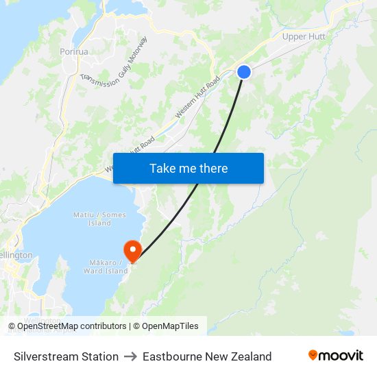 Silverstream Station to Eastbourne New Zealand map