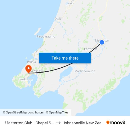 Masterton Club - Chapel Street to Johnsonville New Zealand map