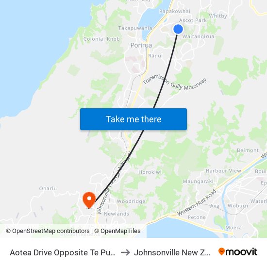 Aotea Drive Opposite Te Puia Drive to Johnsonville New Zealand map