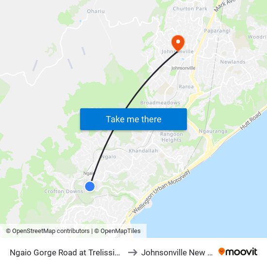 Ngaio Gorge Road at Trelissick Crescent to Johnsonville New Zealand map